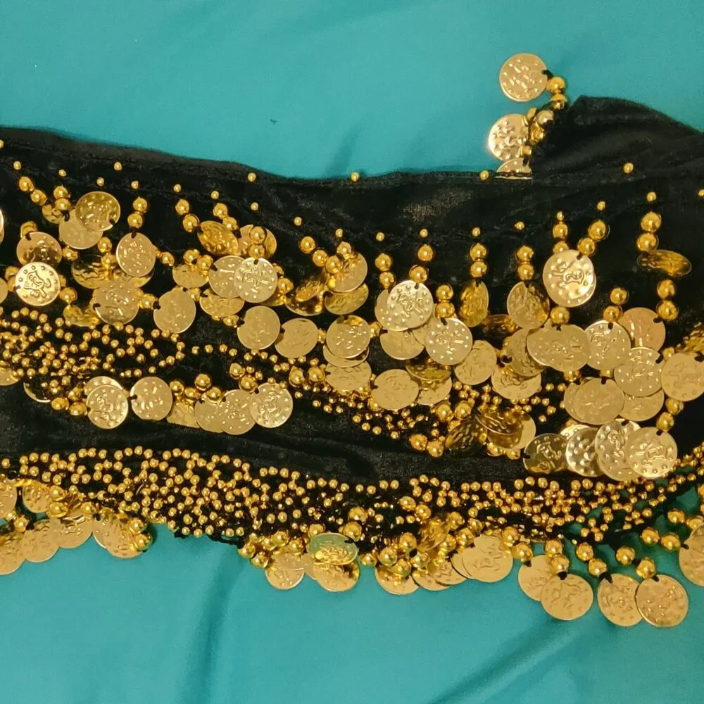 🆕️ Black Velvet Hip Scarf with Gold coins